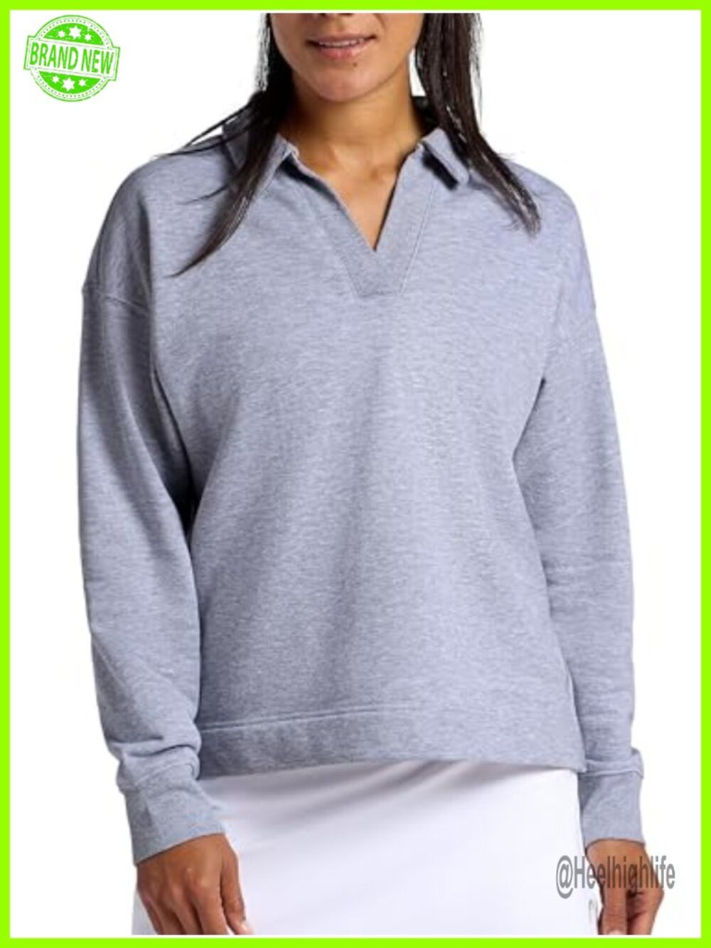 Women's Polo Crewneck Sweatshirt Relaxed Fit Heavyweight Cotton Poly